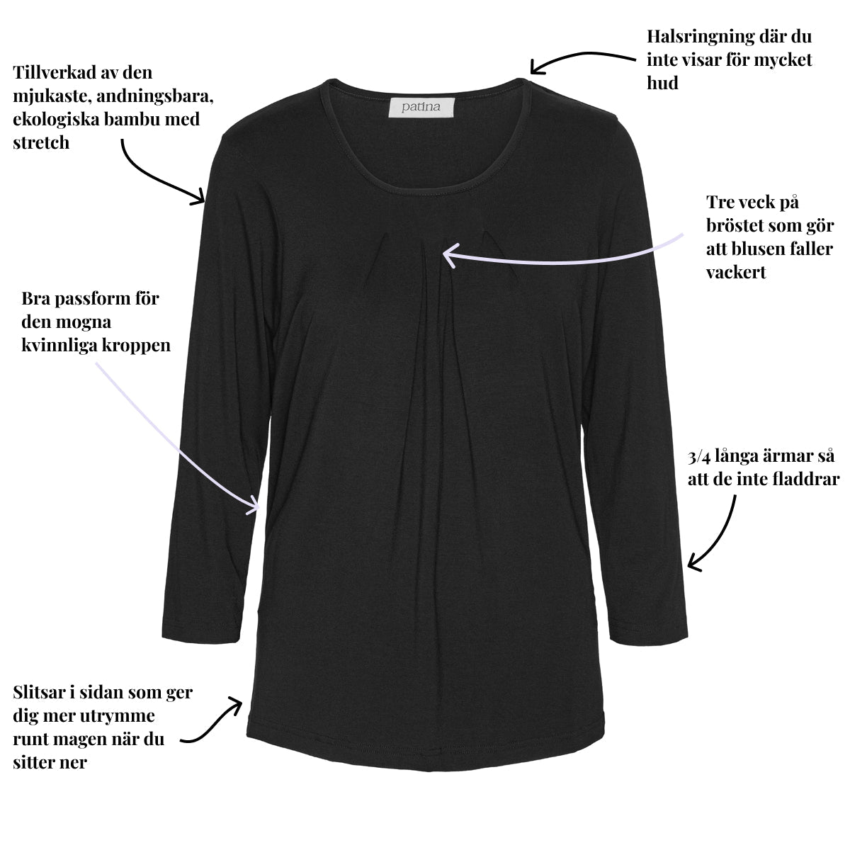 Tatina modell Emma - 3/4 ärmar - Ekologisk bambu
