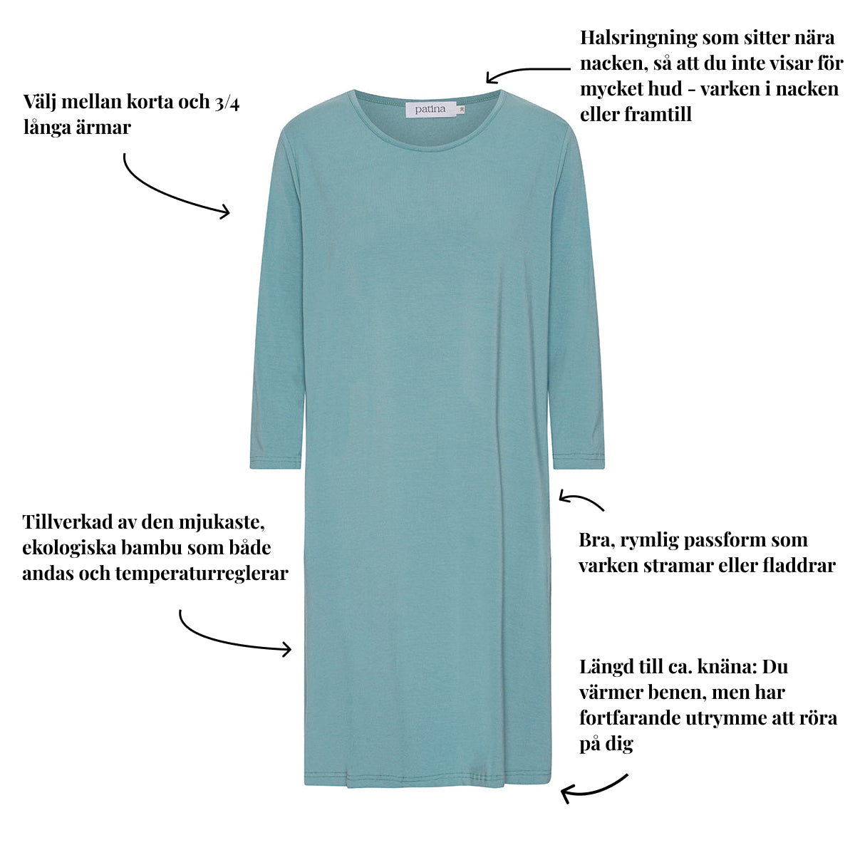 Tatina modell Luna nattlinne - Kort eller trekvarts Àrm - Ekologisk bambu