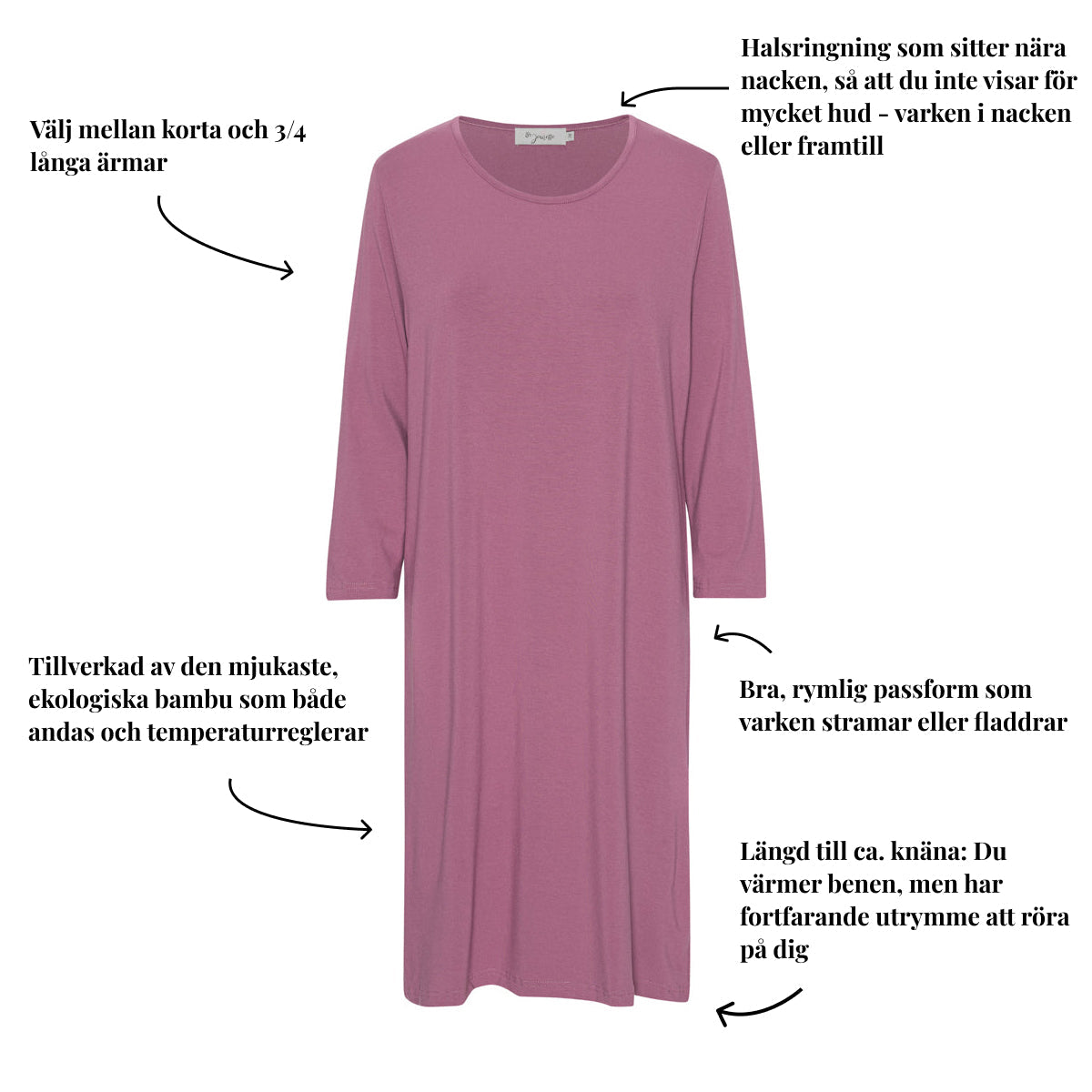 Tatina modell Luna nattlinne - Kort eller trekvarts Àrm - Ekologisk bambu