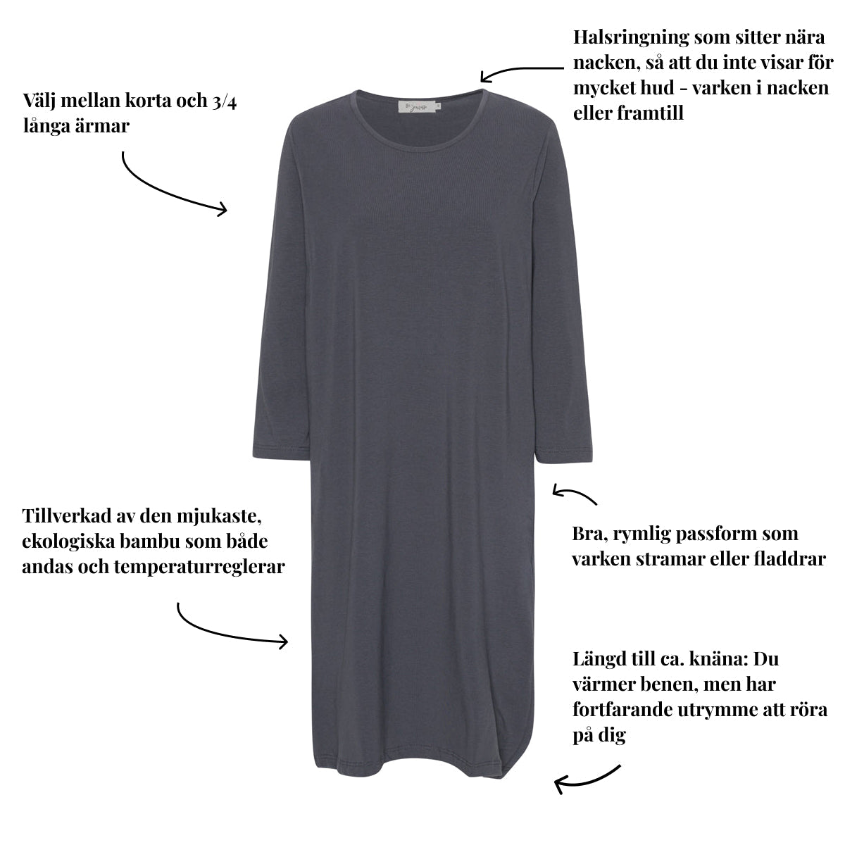 Tatina modell Luna nattlinne - Kort eller trekvarts Àrm - Ekologisk bambu