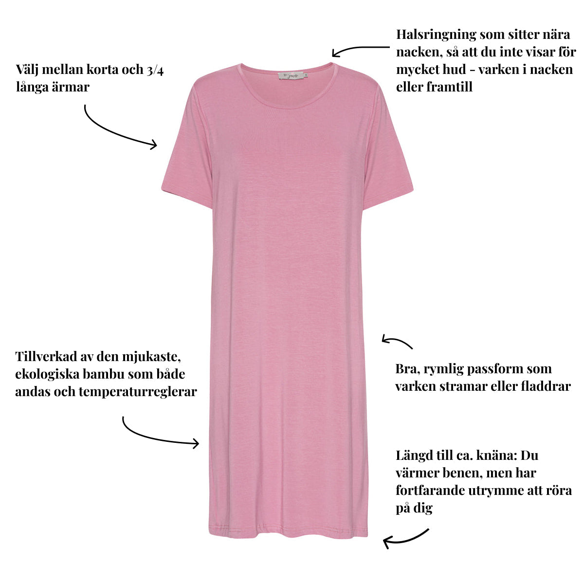 Tatina modell Luna nattlinne - Kort eller trekvarts Àrm - Ekologisk bambu