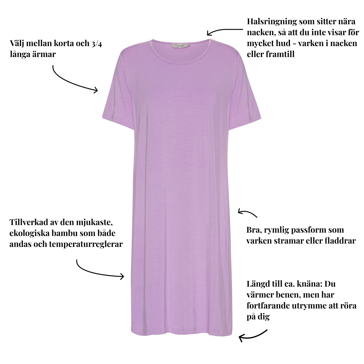 Tatina modell Luna nattlinne - Kort eller trekvarts Àrm - Ekologisk bambu