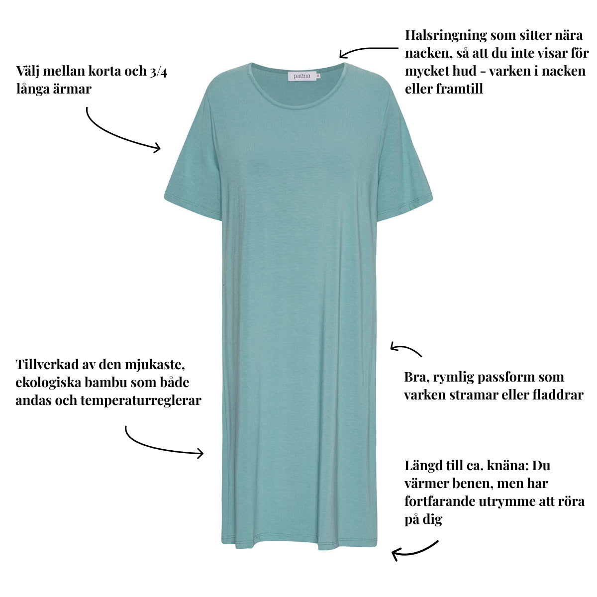 Tatina modell Luna nattlinne - Kort eller trekvarts Àrm - Ekologisk bambu