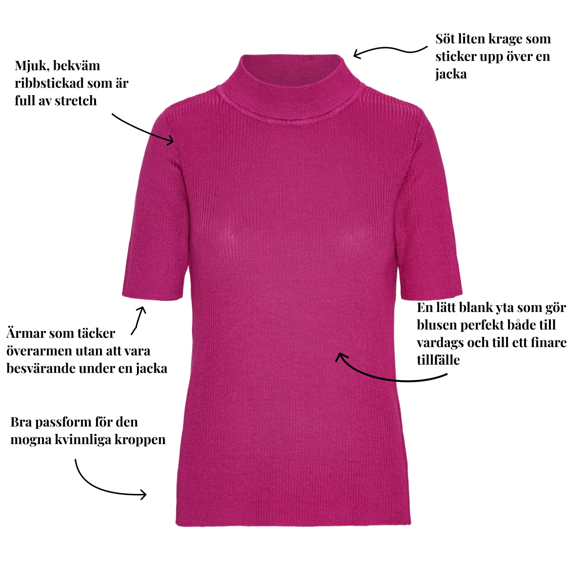 Ribbstickad tröja med hög hals och korta ärmar från Signature