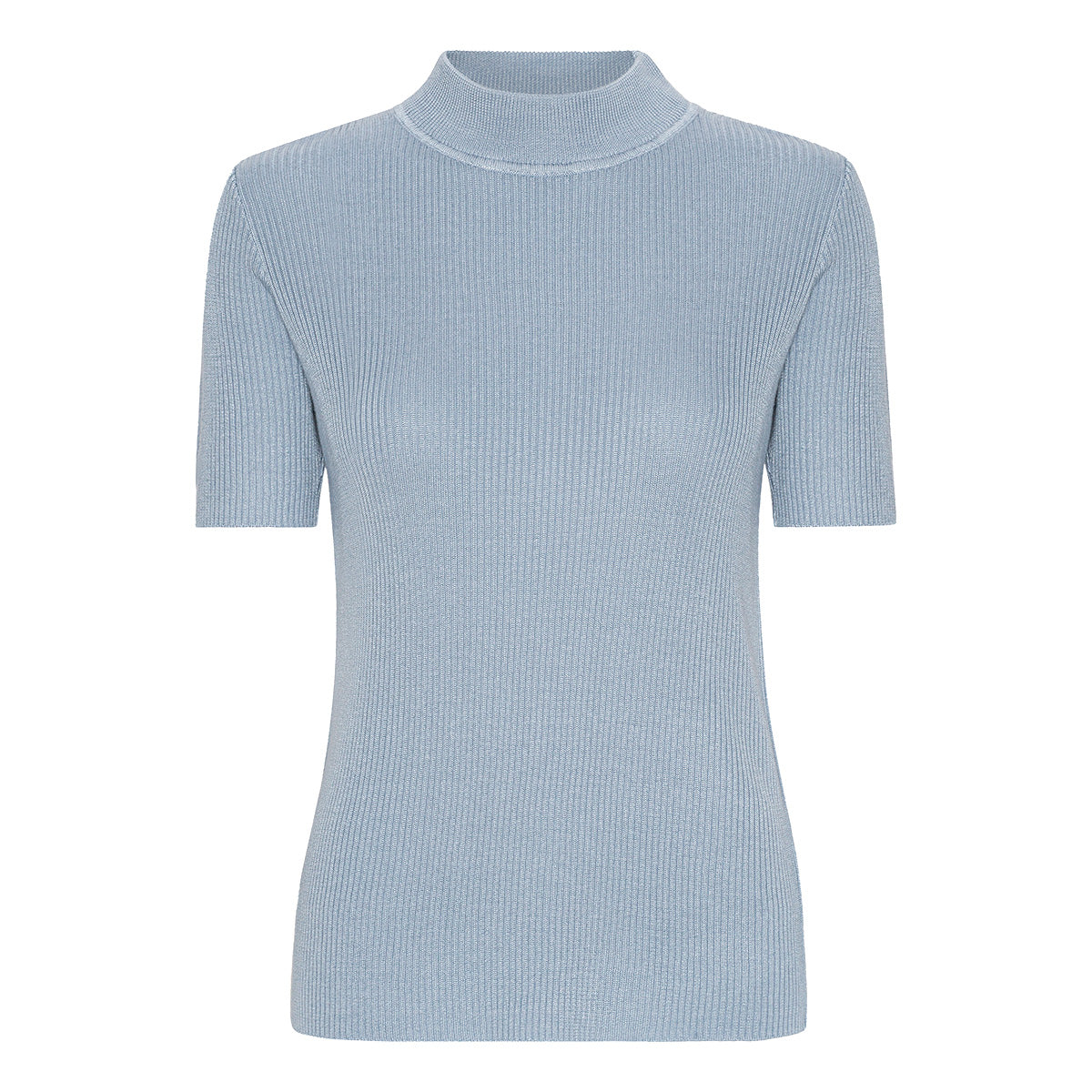 Ribbstickad tröja med hög hals och korta ärmar från Signature