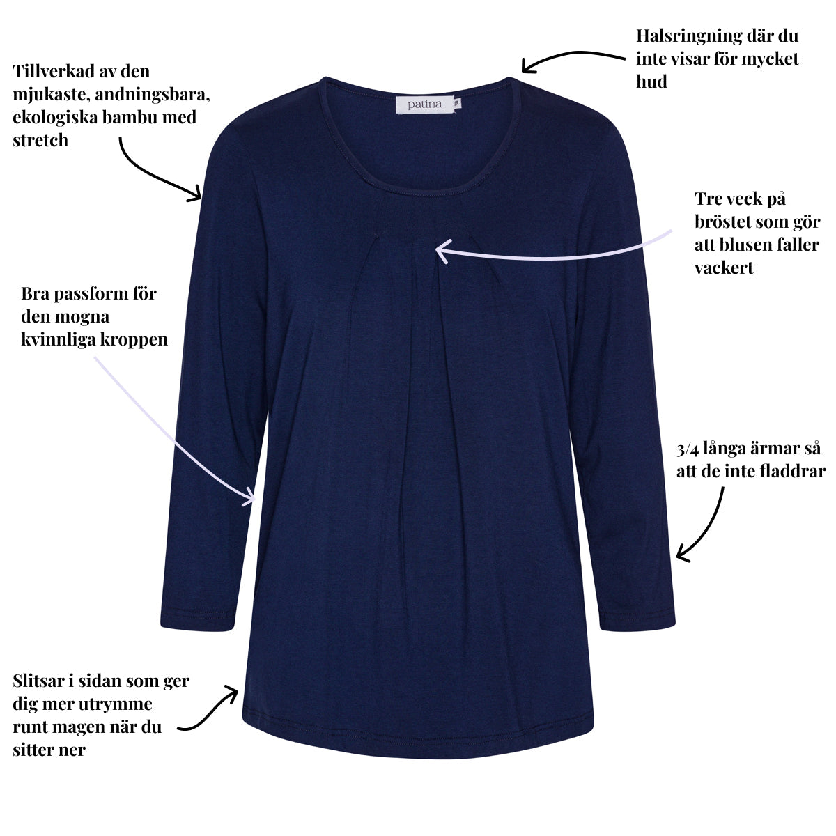 Tatina modell Emma - 3/4 ärmar - Ekologisk bambu