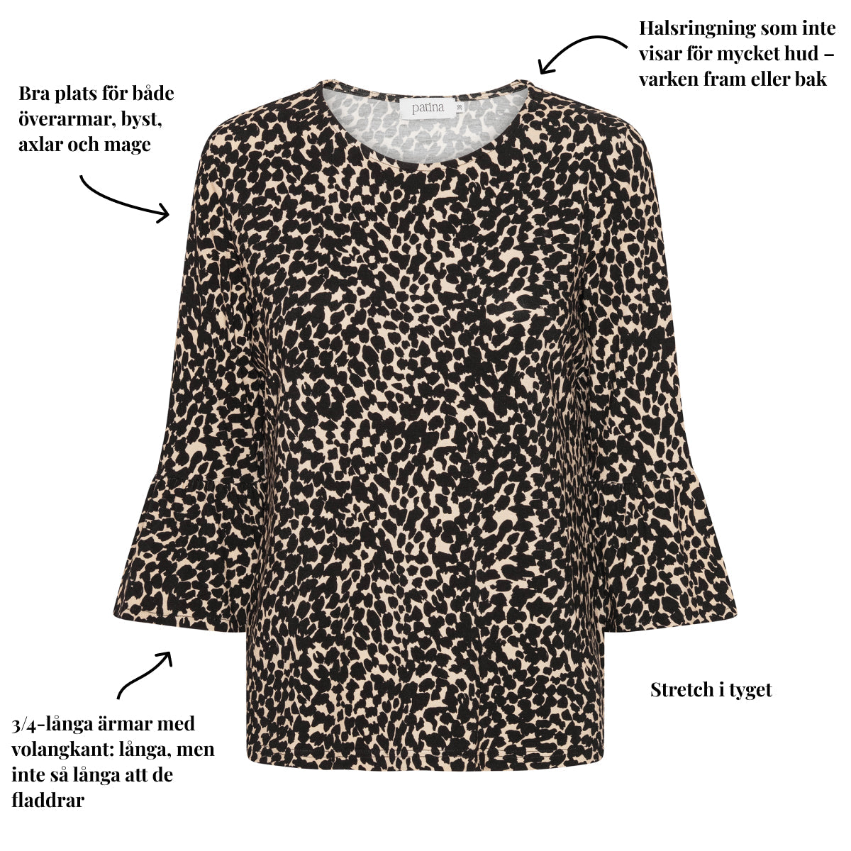 Tatina modell Clara – 3/4-ärmar med volangärmar – Viskos