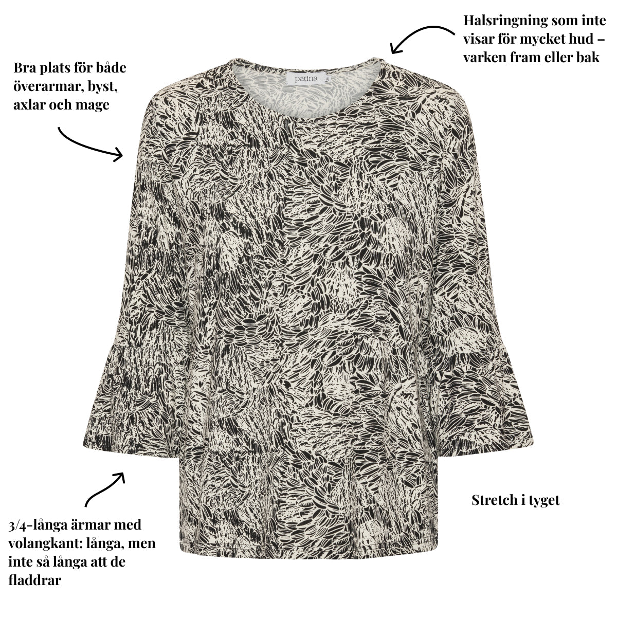 Tatina modell Clara – 3/4-ärmar med volangärmar – Viskos