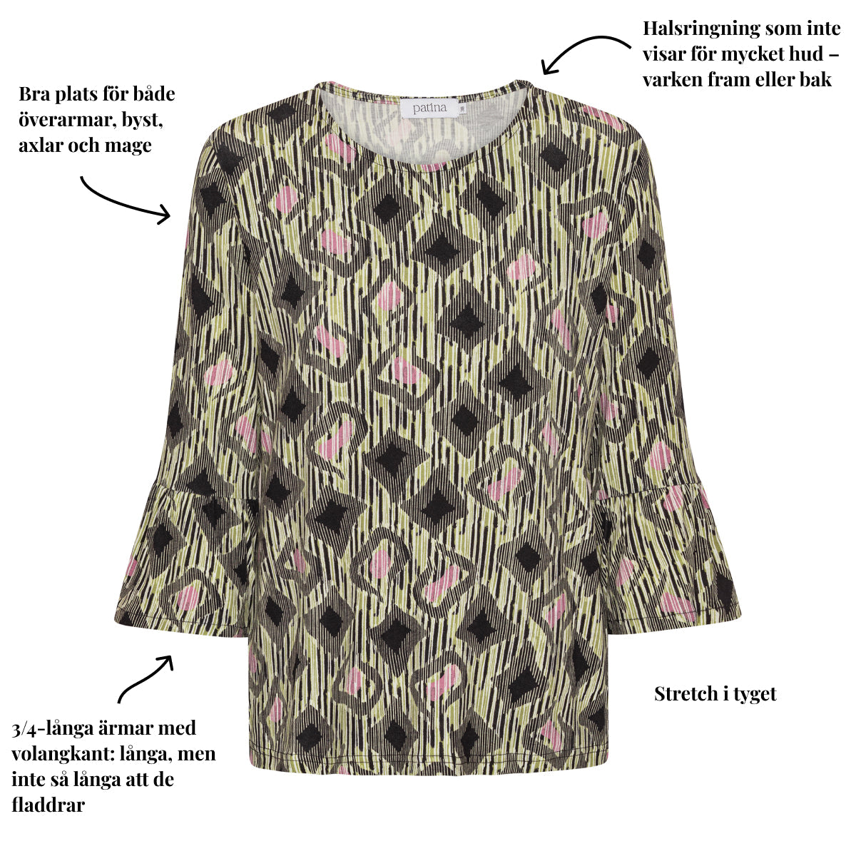 Tatina modell Clara – 3/4-ärmar med volangärmar – Viskos