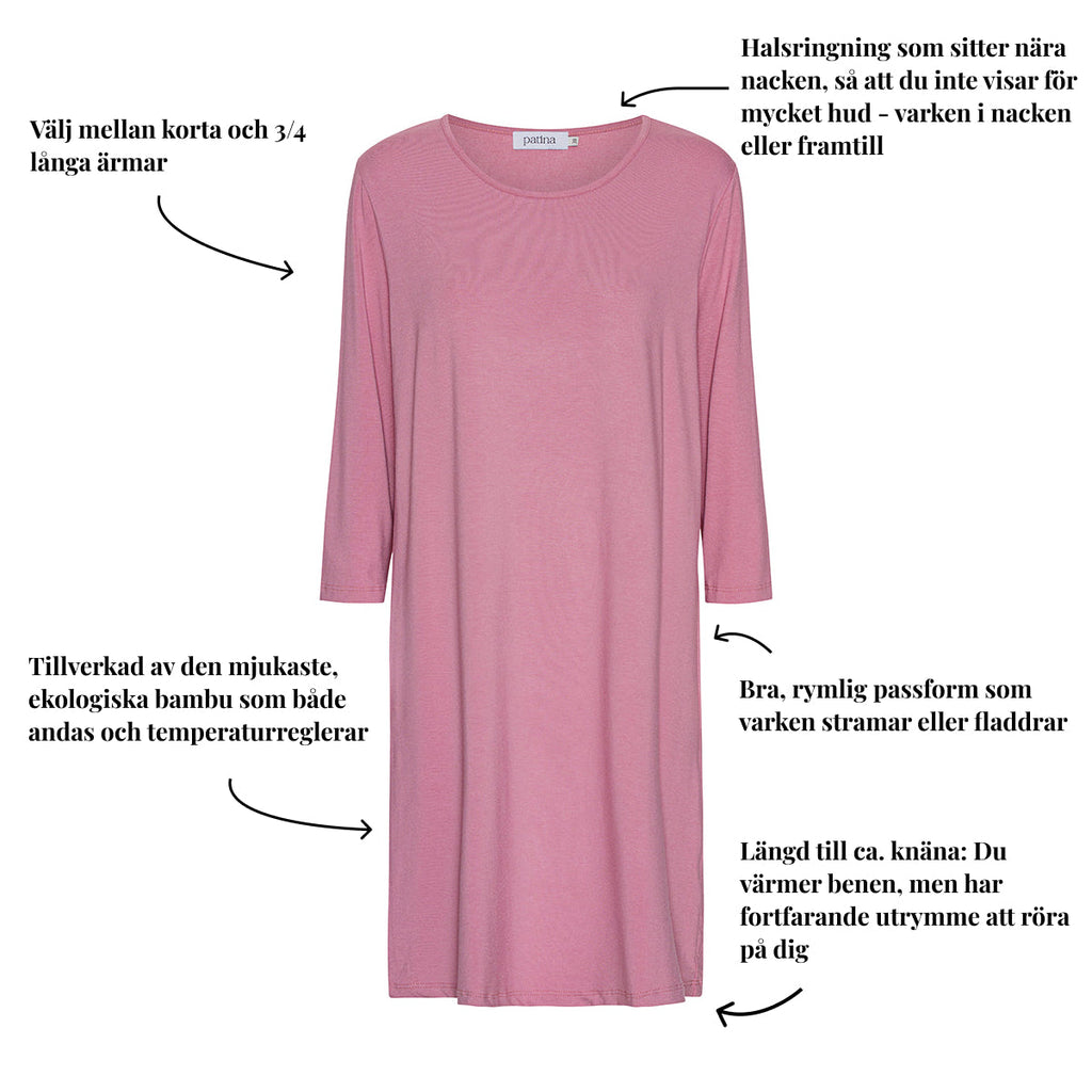 Tatina modell Luna nattlinne - Kort eller trekvarts ärm - Ekologisk bambu