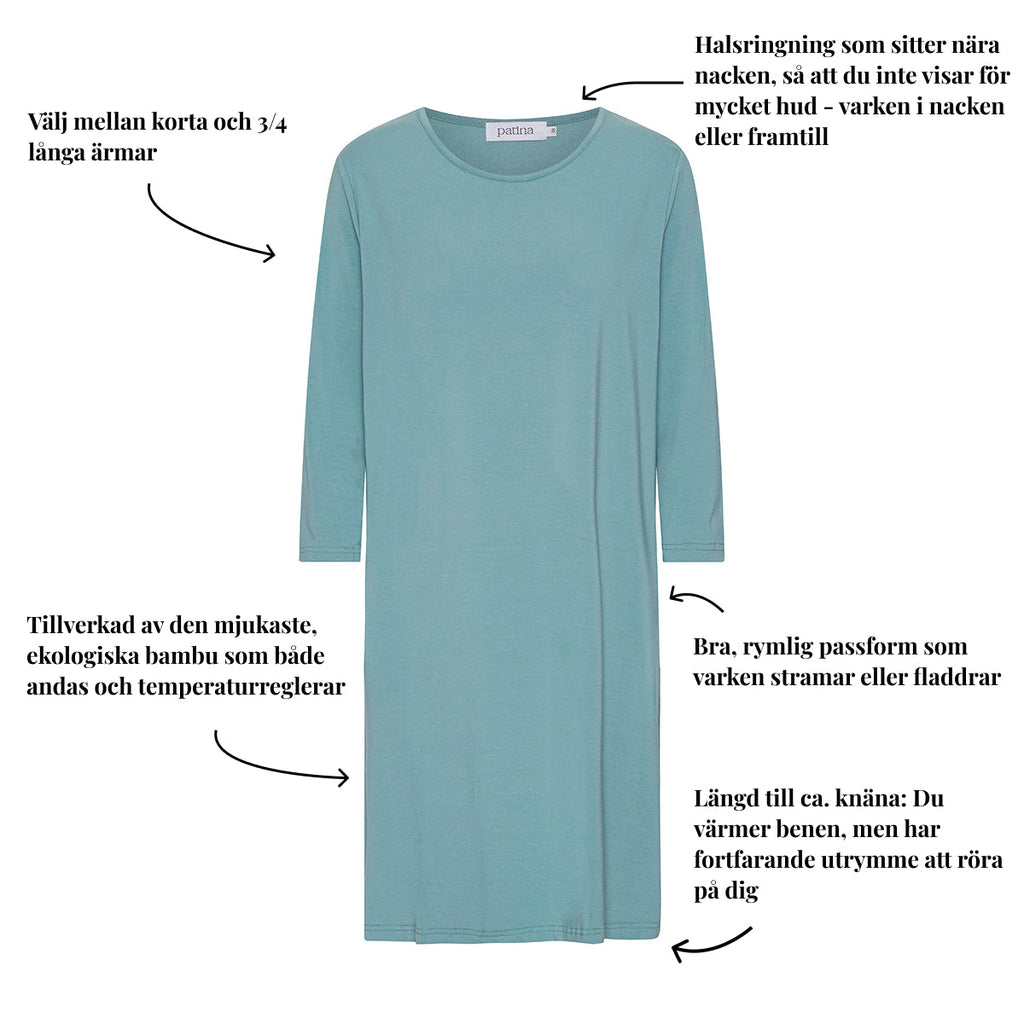 Tatina modell Luna nattlinne - Kort eller trekvarts ärm - Ekologisk bambu