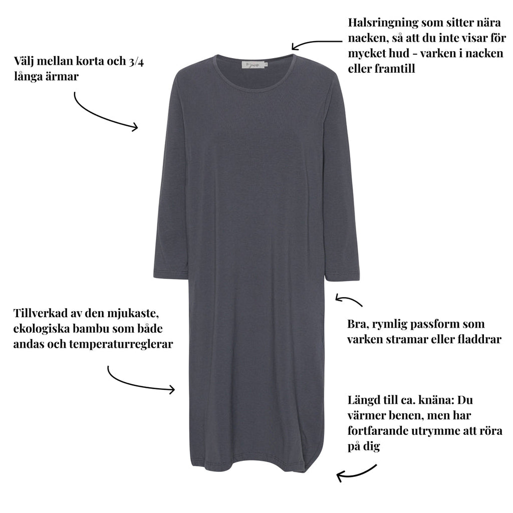 Tatina modell Luna nattlinne - Kort eller trekvarts ärm - Ekologisk bambu