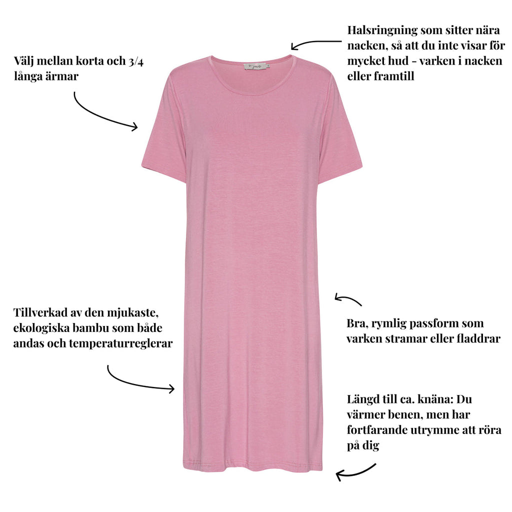 Tatina modell Luna nattlinne - Kort eller trekvarts ärm - Ekologisk bambu