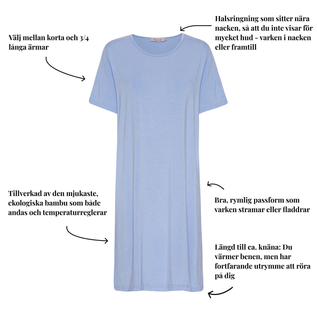 Tatina modell Luna nattlinne - Kort eller trekvarts ärm - Ekologisk bambu
