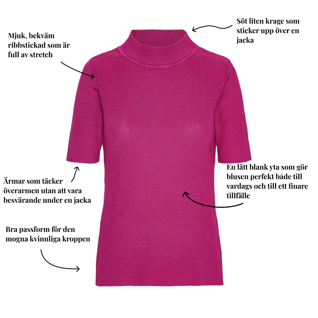 Ribbstickad tröja med hög hals och korta ärmar från Signature