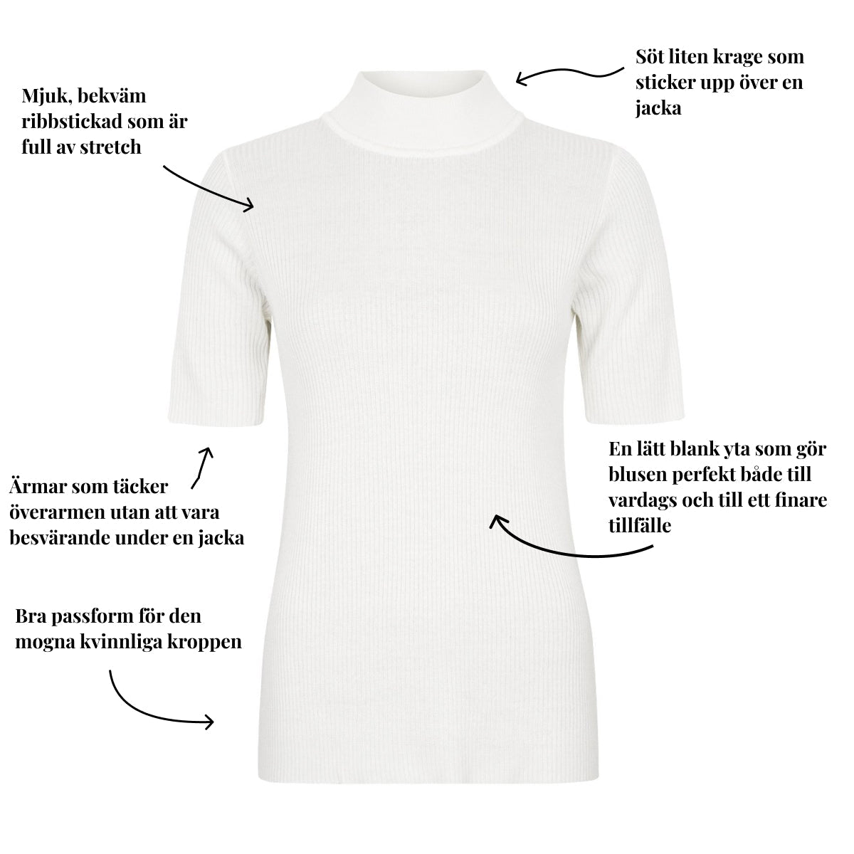 Ribbstickad tröja med hög hals och korta ärmar från Signature