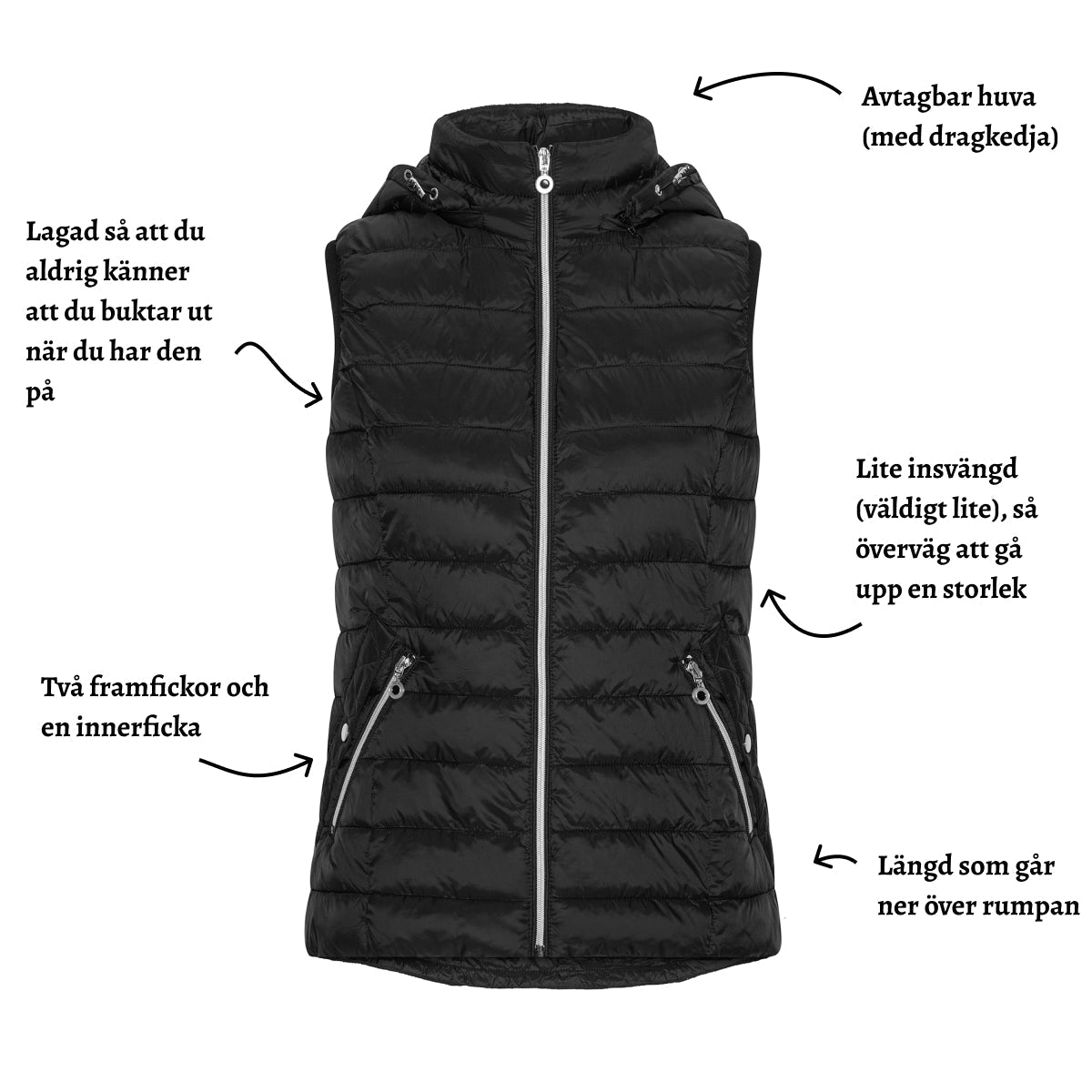 Vadderad väst med avtagbar huva från Saturne