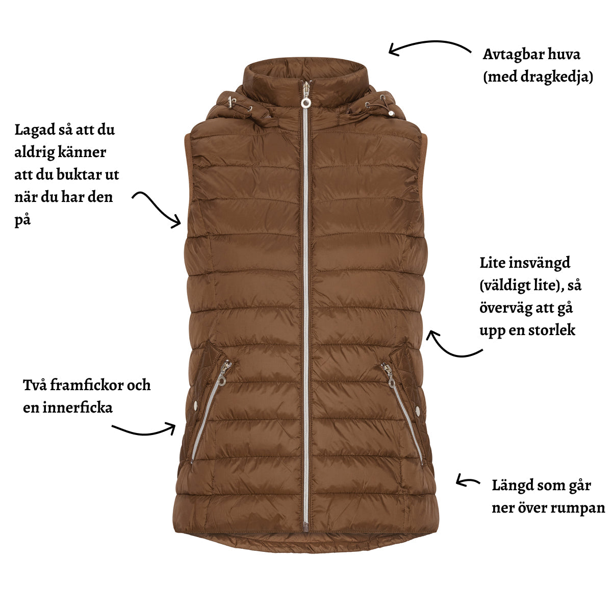 Vadderad väst med avtagbar huva från Saturne